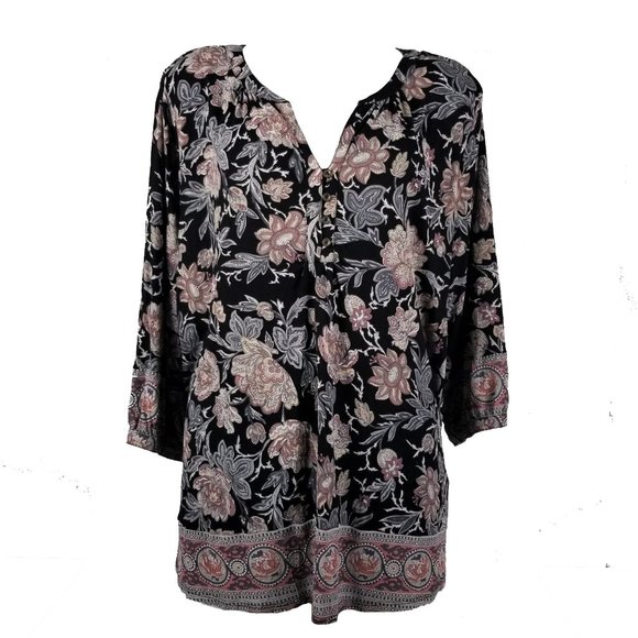 Lucky Brand Tops - Lucky Brand Floral Blouse 3/4 Length Sleeves NWOT